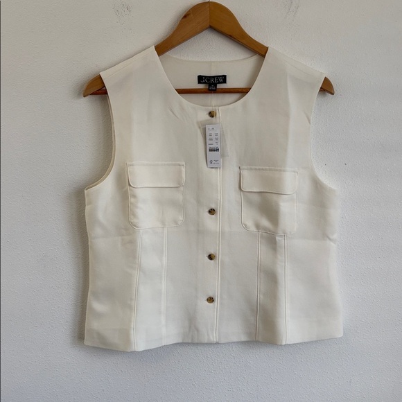 J. Crew Jackets & Blazers - NWT J. Crew Ivory Sleeveless Button Front Crewneck Vest in City Crepe